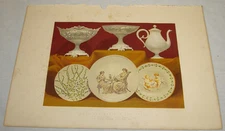 1863 Antique Chromolithograph Print/FRENCH PORCELAIN & EARTHENWARE/Belgian Expo