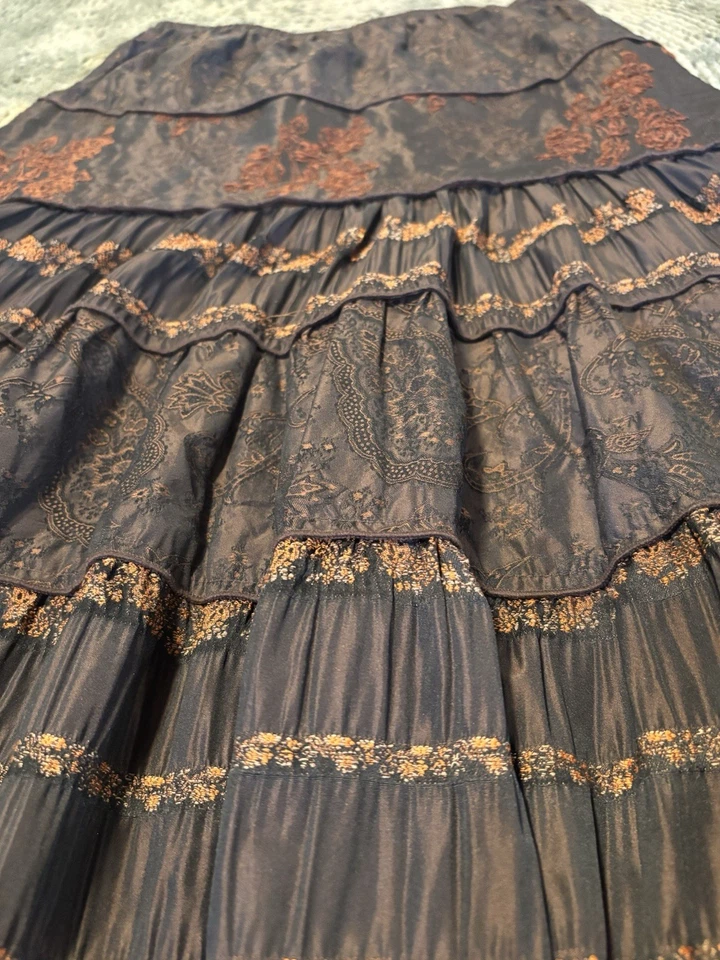 Two Star Dog Brown Tiered Romantic Victorian Holiday Whimsigoth Skirt Sz  XS-S - Image 3 of 4