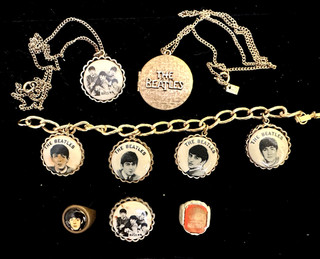 Lot of 6 Vintage NEMS LTD. Beatles Jewelry Pieces 2 Necklaces Bracelet 3 Rings