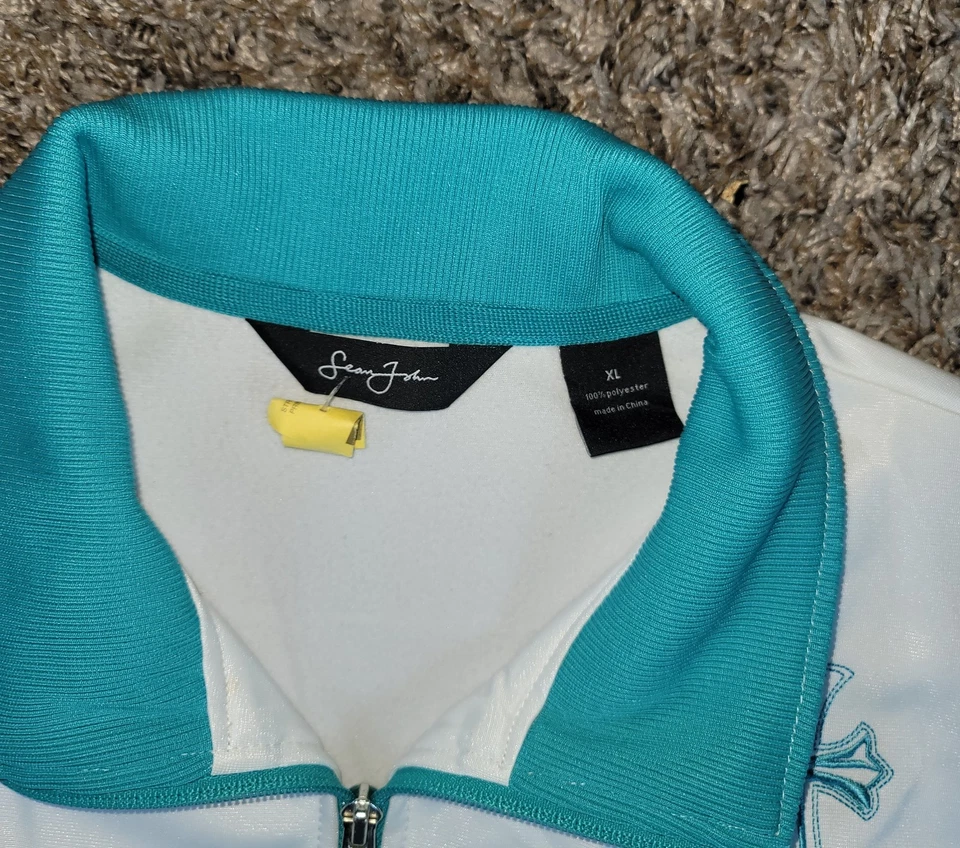 Chaqueta deportiva vintage Sean John Signature en blanco con detalles verde azulado Foto 3 de 4
