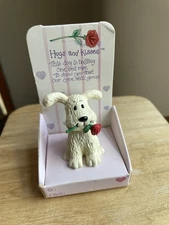 Vintage Russ Berrie & Co Dog with Rose Figurine Hugs & Kisses 1.5"