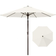 Tobeos 9FT Auto-Tilt Patio Umbrella|Outdoor Market Table 9FT, Creamy-white 