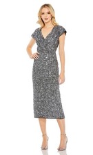 Mac Duggal Embellished V Neckline Sheath Dress Gray Size 16