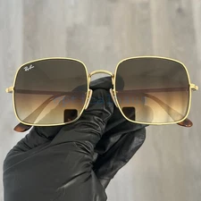 NEW Ray-Ban RB1971 9147/51 SQUARE CLASSIC Polished Gold Grad Brown Sunglasses 54