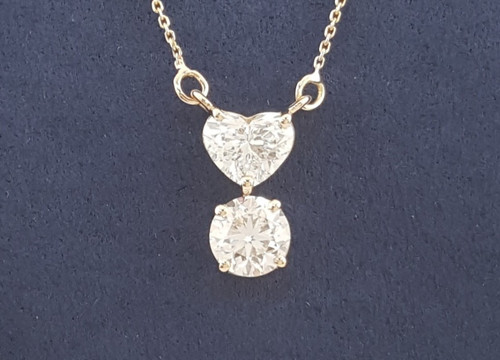 Heart & Round Diamond Dangle Necklace 1.8 ct 14K Yellow Gold GIA Retail $12K