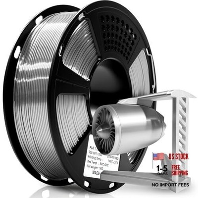  Silk PLA Filament 1.75mm for 3D Printer, Metal-Like Shiny 3D Silk Silver