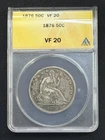 1876-S Seated Liberty Half Dollar 50C, Very Fine  ANACS VF20