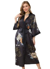 Kihnop Womens Floral Kimono Robe Long Satin Robe Long Silk Bathrobe Ladies Ki...