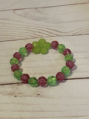 Lime Green Flower Beaded Bracelet For Girls Kids Handmade Jewelry