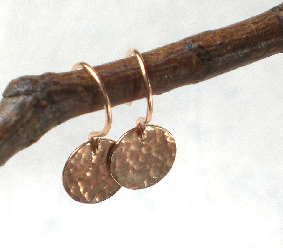 Roségold Ohrringe 925 Silber Scheibe gehämmert kleine Hänger Dot Echtsilber h988 - Bild 4 von 4