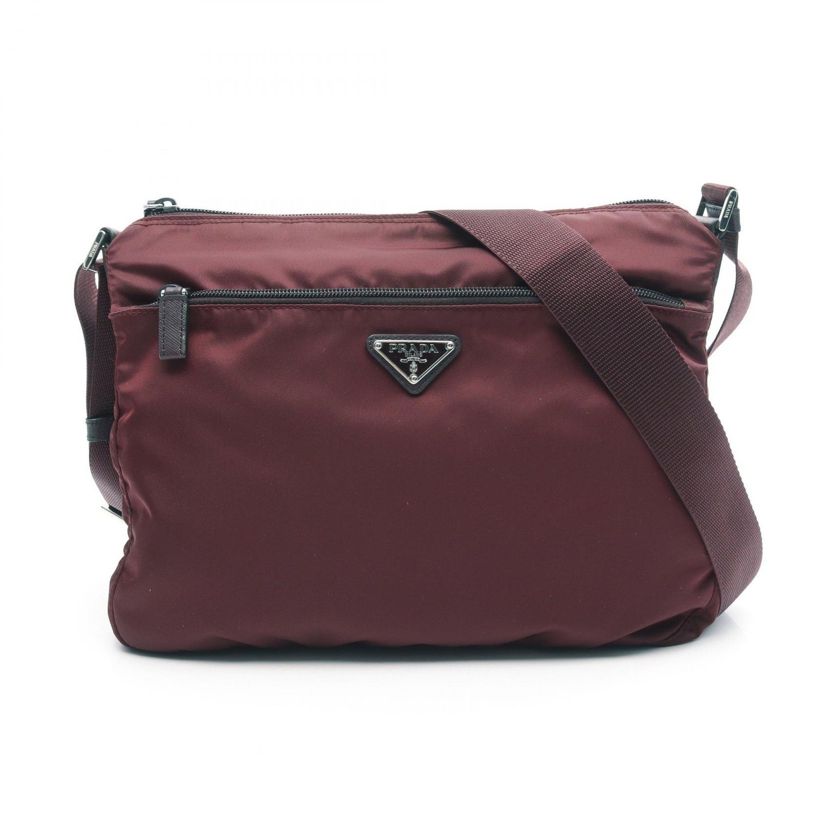 Prada Nylon Shoulder Crossbody Bag in Bordeaux with Logo for Women Pre-Owned