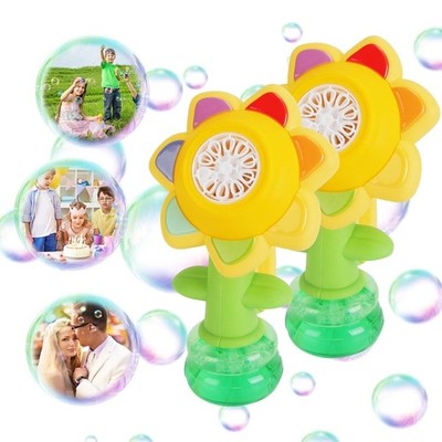 2Pcs Bubble Machines With Lights For Kids Rechargeable Dancing Sunflower Bubble