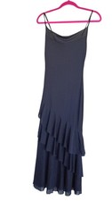 Black Formal Prom Dress XS Asymmetrical Ruffle Hem Spaghetti Strap Wedding Guest