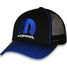 Mopar Men's Trucker Hat Embroidered Logo Mesh Trucker Cap in Black/Blue