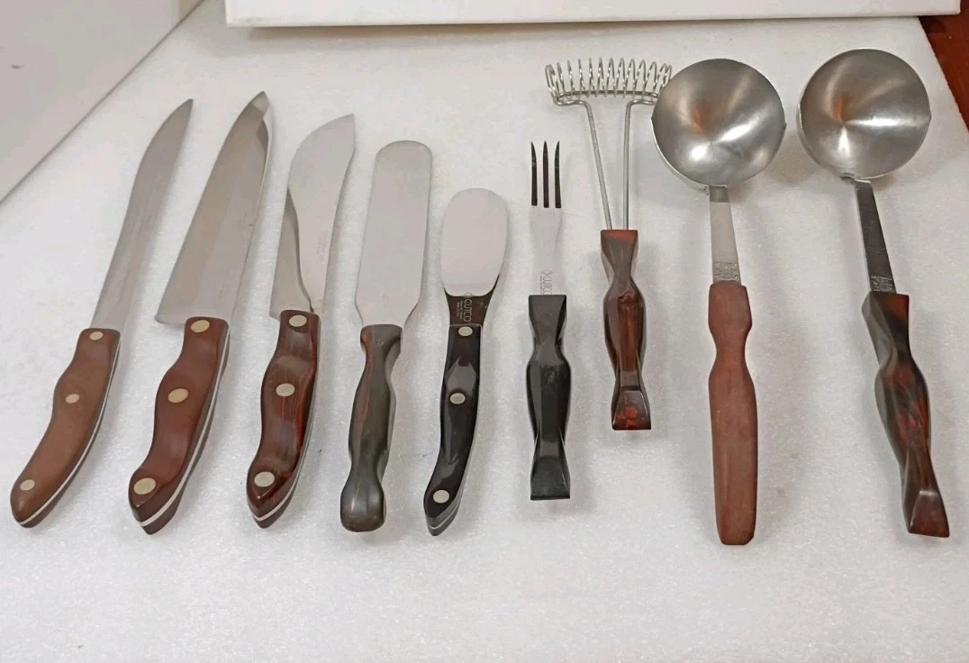 CUTCO LOT OF 9 ALL DIFFERENT SOME VINTAGE KNIVES WHISK LADDLE FORK SPATULA