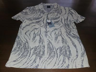 Steel & Jelly PInner Wave Effect Short Sleeve Mens Button Up Polo Shirt L NWT