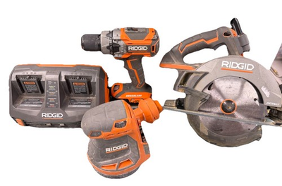 #ad RIDGID TOOLS R86116 1 2quot; DRILL R8606 SANDER R8654 CIRCULAR SAW W 1 BATT CHARGER $189.95