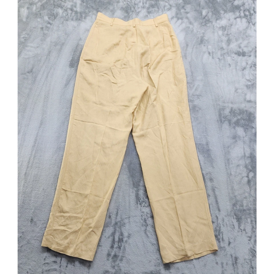 Vintage NY&CO Pants Womens 10 Yellow Khaki Linen Blend High Rise Straight Leg - Image 2 of 4