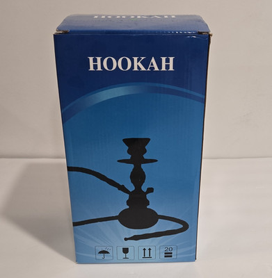 Hookah Set w/ Green Glass Base, Hose & Metal Carrying Cage in Box