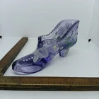 Purple Fenton Glass Shoe Hand Painted Flowers Bow Signed M. NUTTER Figurine