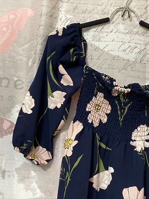 favlux blue floral dress Fashion Women Print Off Shoulder Puffed Sleeve Casual M Size medium measures 50.5 6110 BENTLEY AND LACE | Size:38.5EU