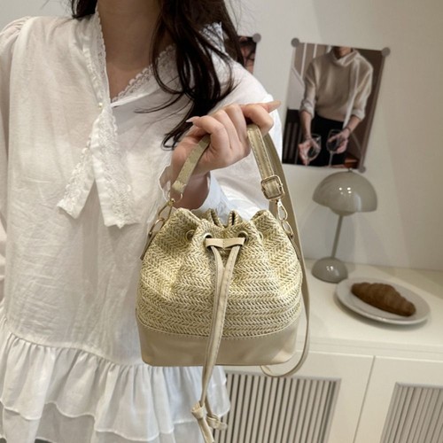 1pc Style Weave Straw Crossbody Bag Woven Drawstring Bucket Bag Girls GB - Picture 5 of 14
