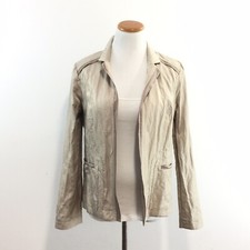 Chicos Womens Sz 1 US Sz M/8 Beige Shimmer Crinkle Open Front Jacket Lightweight