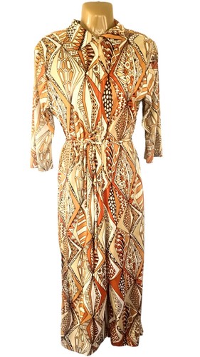Vintage 70s Disco Jumpsuit Geometric Nylon Wide Leg Pants Belted Medium - Picture 10 of 10