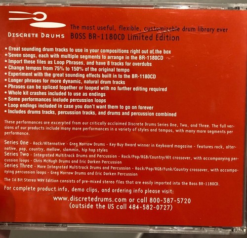 DISCRETE DRUMS LIMITED CD-ROM FOR BOSS BR1180CD DIGITIAL STUDIO - PERFECT! - Picture 5 of 5