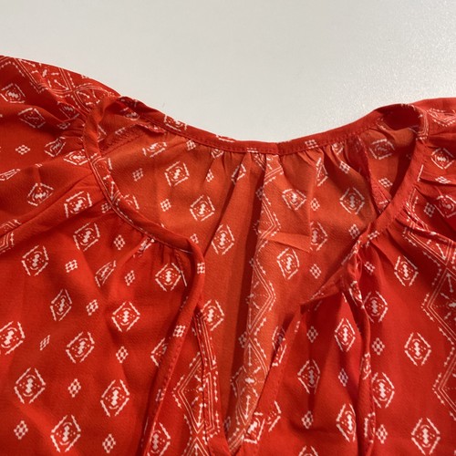 Womens Casual Boho ORANGE Printed V Neck Blouse NEW Small Polyester - Picture 9 of 12