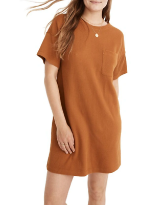 madewell ribbed shoulder tee dress MADEWELL WOMEN'S GOLDEN PECAN SHORT SLEEVE CHEST POCKET RIB T-SHIRT DRESS  Sz XXS