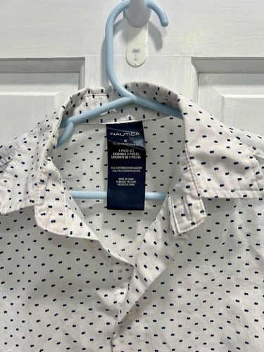 LOT Of 2 POLO & NAUTICA Shirts White Polo & White Blue Button Up SIZE 6 PreLoved - Picture 4 of 18