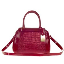Aura Italian Made Genuine Red Crocodile Embossed Leather Small Tote Handbag