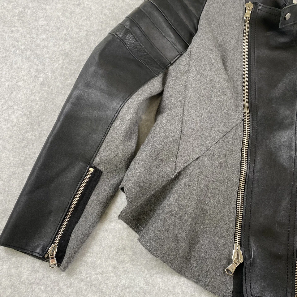 Chaqueta de moto 3.1 Phillip Lim para mujer talla 2 gris/negro mezcla de lana cuero de becerro Foto 3 de 4