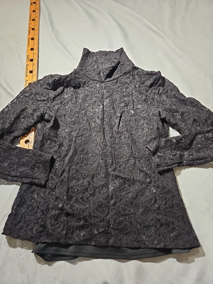 Camisa Nicole Miller Mujer Mediana Negra Encaje Hada Grunge Capricho En Capas  Foto 4 de 4