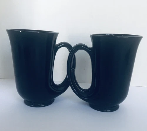 Set of 2 Tiara Indiana Glass Black Hunter Horn 12 oz Mug