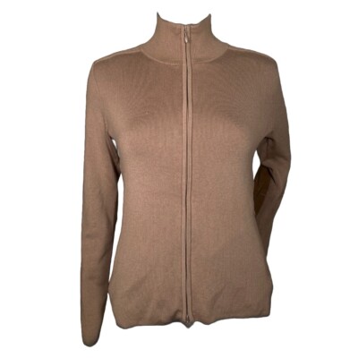 VTG Y2K Dsquared2 Tan Wool Elbow Patch High Neck Zip Up Knit Sweater Size Medium