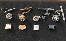 Lot of 4 Midcentury Tie Tack Pins Square Oval Mother Pearl Hematite Swank Soluda