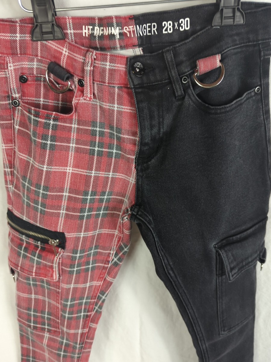 Skinny Half Tartan Half Black Jeans Hot Topic STINGER Half Black