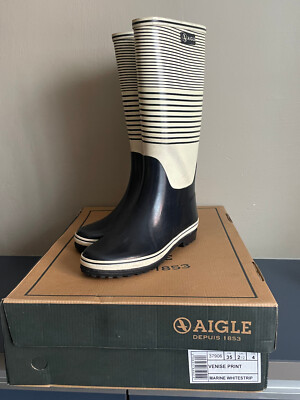 Schöne Gummistiefel Aigle VENISE PRINT 35 mit OVP Marine/Whitestrip