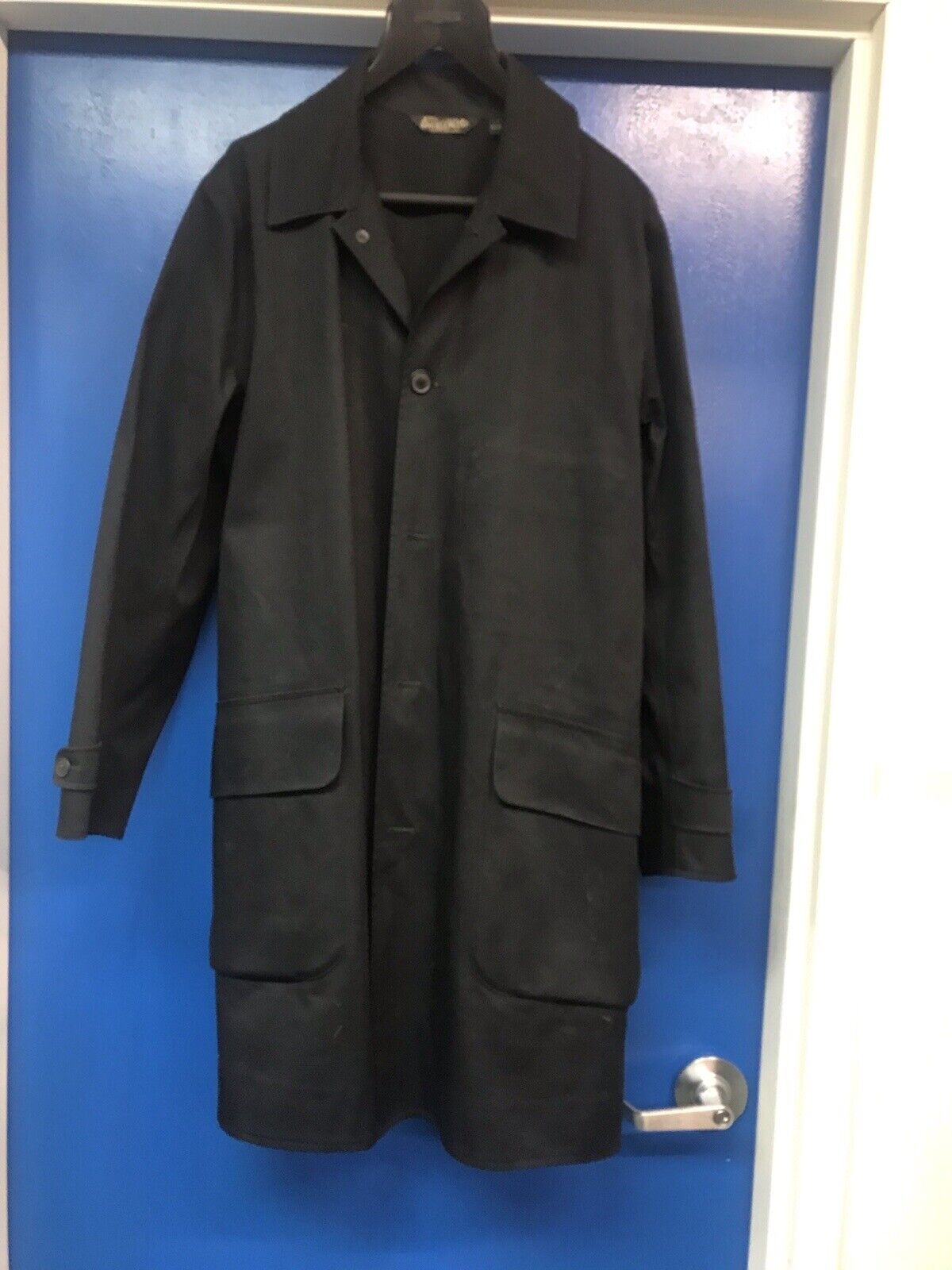 New RRL Ralph Lauren Mens Trench Coat Water Proof Jacket SIZE LARGE Black