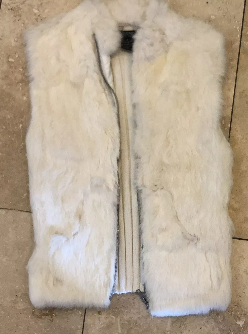 Shine New York S rabbit fur White vest hoodie knit soft fall cozy ski Bunny warm
