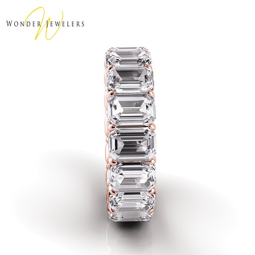 4.5ctw Emerald Diamond Petite Prong Set Eternity Band 14K Rose Gold H-I/VS2-SI1 - Picture 3 of 3