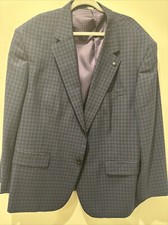Men  s Oak Hill Navy Plaid Blazer 2XL 50/52 2 Button Dbl Vent Poly/rayon