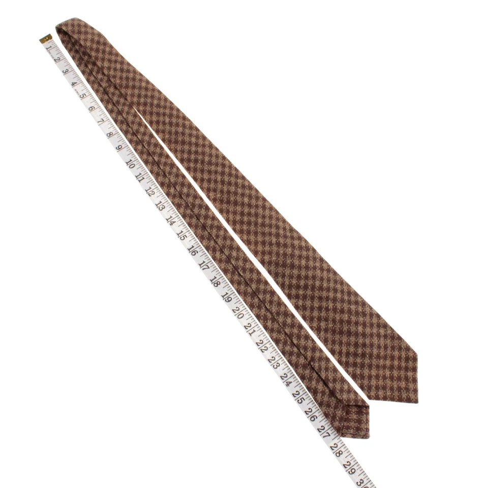 Corbata Kiton nueva sin etiquetas mezcla de lana/seda siete pliegues en marrón/bronceado pata de gallo a cuadros Foto 3 de 4