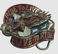 Harley Davidson Enamel Belt Buckle Ride To Live LiveTo Ride USA 1982 #1036
