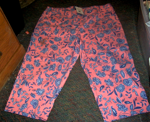 NWT ZAC & RACHEL Pinkish Orange/Gray Leaf Design Pull on Capri Pants - SIZE 22W - Picture 4 of 4
