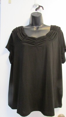 Women's Size 2X Black SS Ruffle Neck Knit Top Shirt blouse By Rafaella