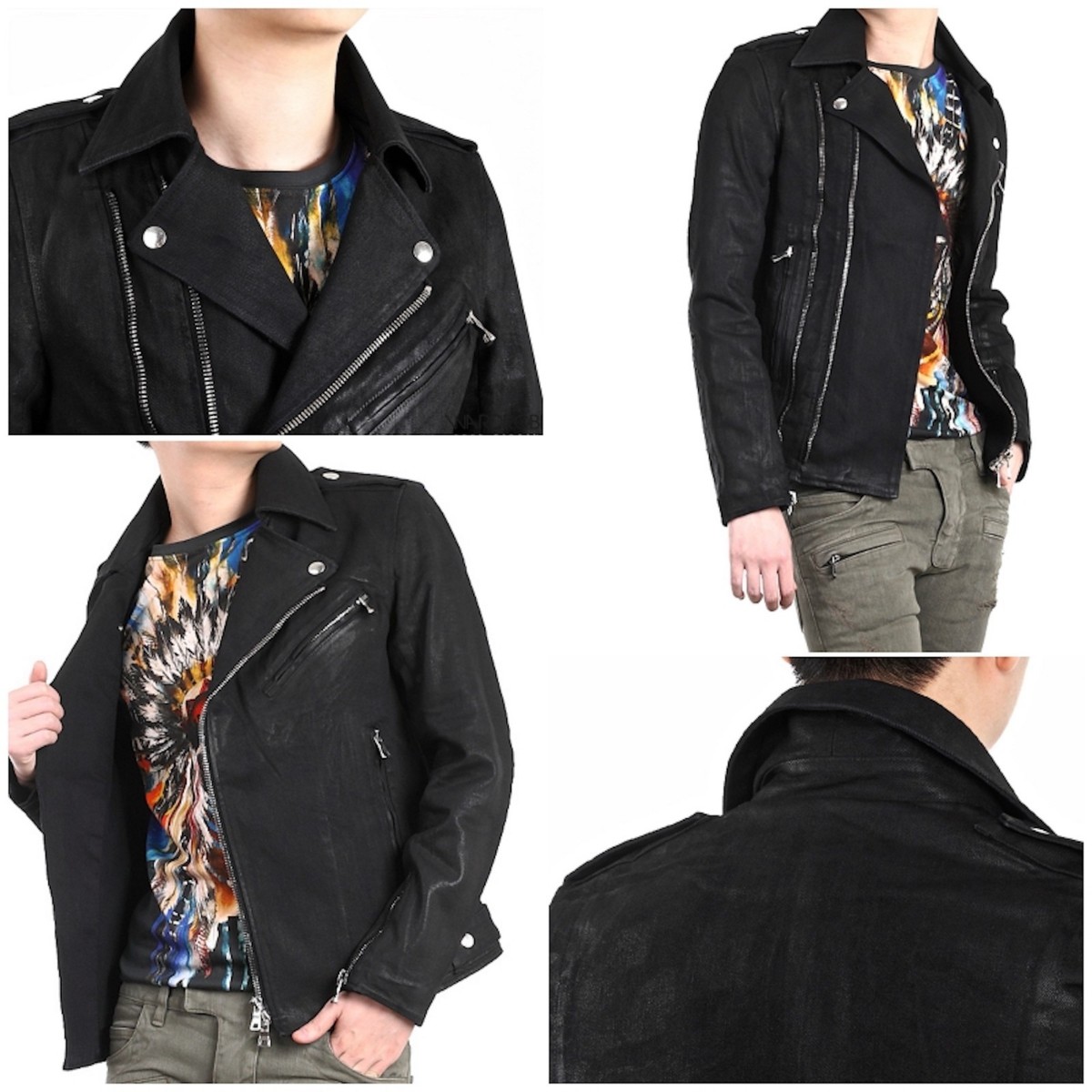 Rare & Great Balmain SS15 Black Waxed Denim Cotton Biker