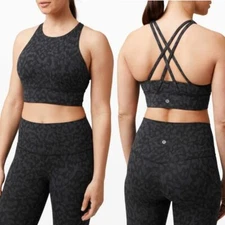 LULULEMON Energy Bra High Neck Long Line Formation Camo Deep Coal Multi Size 8